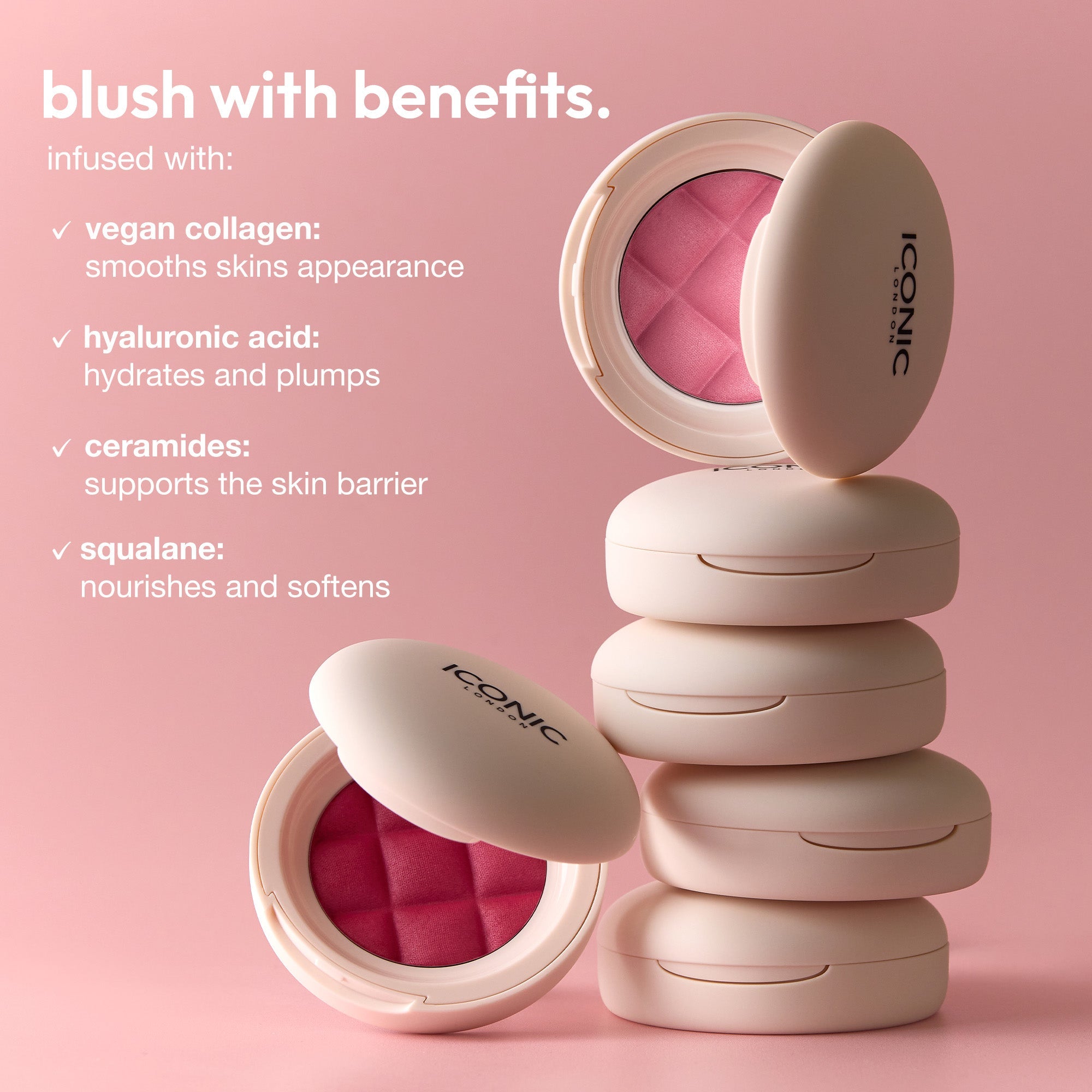 colour_fridays, | ICONIC London Fridays Buildable Blurring Blush Blush with benefits. Vegan Collagen, Hyaluronic Acid, Ceramides, Squalane