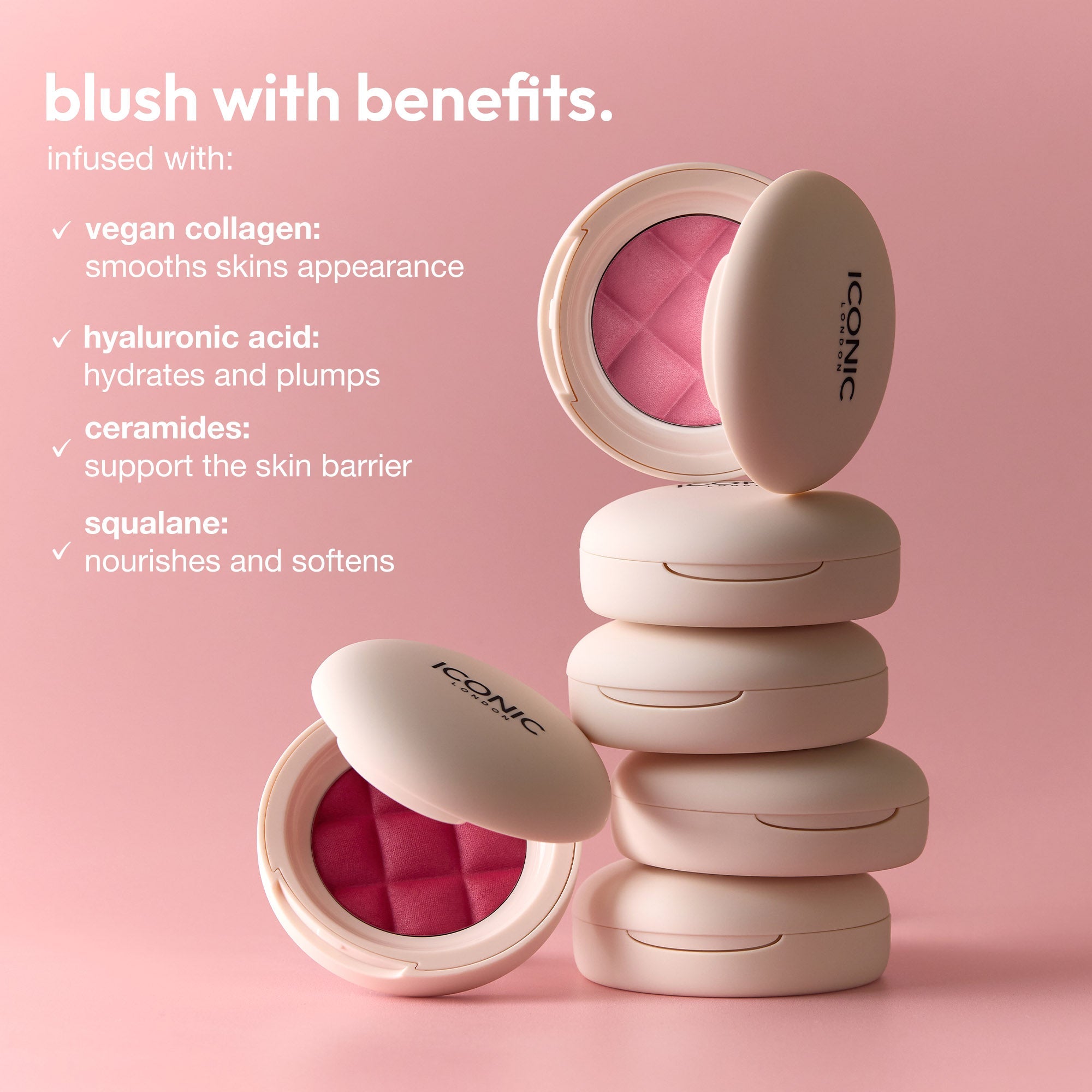 colour_shady lady, | ICONIC London Shady Lady Buildable Blurring Blush Blush with benefits. Vegan Collagen, Hyaluronic Acid, Ceramides, Squalane